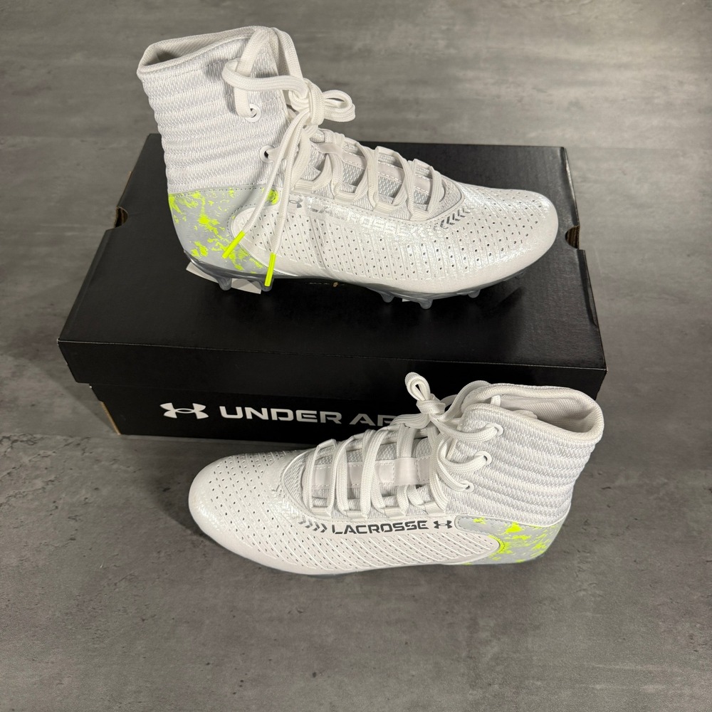 Under Armour Highlight Lax MC JR Youth 5.5Y White Silver Neon Lacrosse Cleats